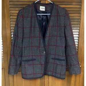 Vintage Country Suburbans Blazer USA‎ Plaid Wool Blend Houndstooth Red Navy